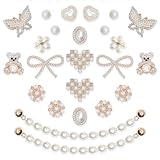 WAQYGZO 24 Pcs Shoe Charms Chain Accessories for Women Pearl Flower Clog Shoe Decoration Charms Rhinestone Shoes Charms Bling Cute Decor for Party Birthday Valentines Day Gifts