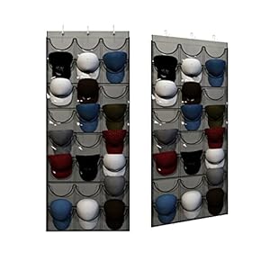 Unjumbly Baseball Hat Rack, 24 Pocket Over-The-Door Cap Organizer with Clear Deep Pockets to Display Your Baseball Caps Collection, Complete with 3 Over Door Hooks, Fit 1 3/8″ and 1 3/4″ Door Width
