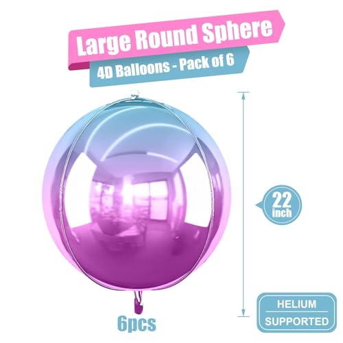 Image of Gradient Purple Round Foil Balloons Birthday Prom Decor 22 Inch 6 Pcs | Metallic Purple 4D Helium Ball Balloons for Graduation Wedding Anniversary Bachelorette Disco Prom Party Decorations