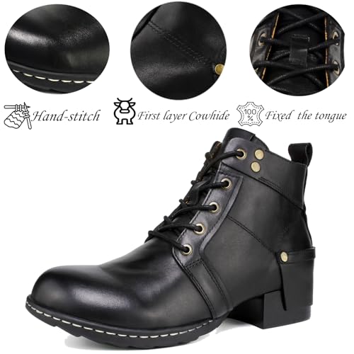 Image of Motorcycle Boots Men CasuaL Riding Leather Motorcycle Combat Boot /Shoes Fashion Lace-up Chukka Boot Ankle Caramel Brown HF002-1