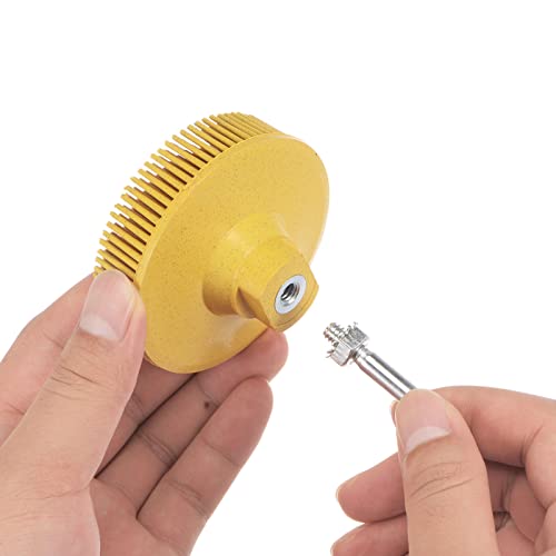 Image of uxcell 3Inch Bristle Disc 80 Grit Abrasive Coating Removal Disc with 1 /4 Inch Round Shank, for Metalworking And Remove Stubborn Coatings, Yellow