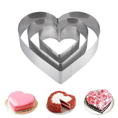Anicy 3 Stück Herzbackform Herzform Backform - Backform Herz Tortenring, Edelstahl Kuchenform Herz für Kuchendekoration Kekse Backzubehör Sandwichkuchen, Tortenring Hoch 4.5cm, Durchmesser 10/15/20cm