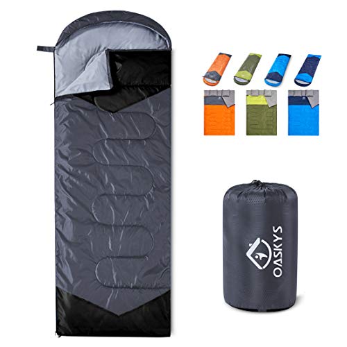 oaskys Camping Sleeping Bag - 3 Season Warm & Cool Weather - Summer, Spring, Fall, Lightweight, Waterproof for Adults & Kids - Camping Gear Equipment, Traveling, and Outdoors