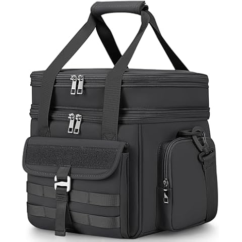 YOUNGOA Tactical Lunch Box for Men, Large Insulated Lunch Bag Adult for Work, Heavy Duty Double Deck, Expandable, Leakproof, Waterproof, Black Cover