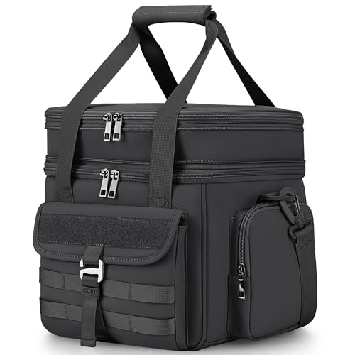 YOUNGOA Tactical Lunch Box for Men, Large Insulated Lunch Bag Adult for Work, Heavy Duty Double Deck, Expandable, Leakproof, Waterproof, Black