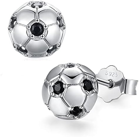Soccer Earrings for Women Men 925 Sterling Silver with 5A CZ Hypoallergenic Soccer Ball Stud Earrings Football Earrings Sports Player Earrings Christmas Mother's Day Jewelry Gifts for Women Men Boys Girls