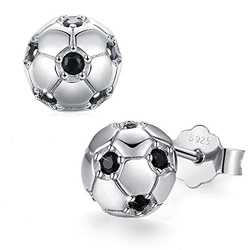 Soccer Earrings For Women Men 925 Sterling Silver With 5A Cz Hypoallergenic Soccer Ball Stud Earrings Football Earrings Sports Player Earrings Christmas Mother's Day Jewelry Gifts For Women Men Boys Girls #TOP29