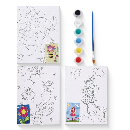 Image of Neomate Canvas Painting Kit for Kids | DIY Painting Set with 3 Printed Canvas, 6 Acrylic Paint Pots & Brush | Art and Craft Kit, Paint Kit for Kids, Birthday Gift, Return Gift, Creative Activity Set