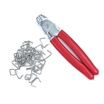 NIDAYE Straight Hog Ring Pliers Set & 200pcs Galvanized Hog Rings – Upholstery Installation Kit for Bungee/Shock Cords/Animal Pet Cages/Bagging/Traps/Sausage Casing/Meat Bags/Fencing/Railing