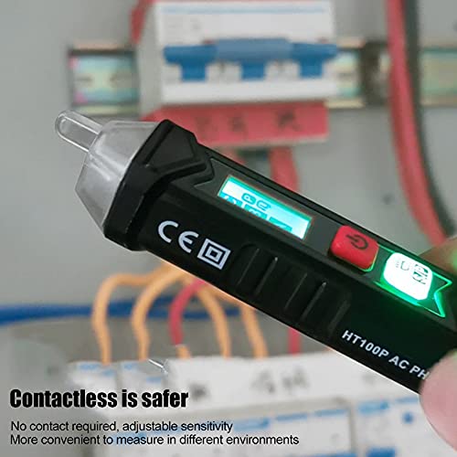 Image of Non Voltage Tester, HT100P Non 3 Phase Rotation Indicator AC Voltage Detector Pen Tester with Flashlight 12-1000V Voltage Detector for Live /Null Wire Breakpoints Test