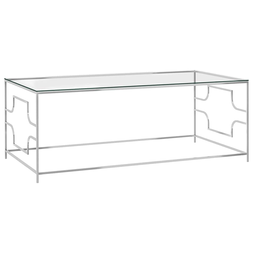 Table basse argentée avec étagère double rangement pour optimiser votre salon