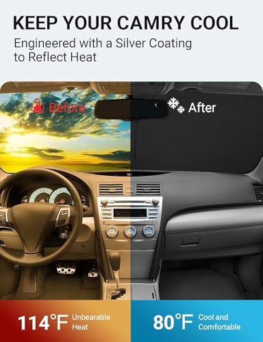 Image of Proadsy 2026 Upgrade Front Windshield Sun Shade Foldable Sunshade Protector Custom Fit 2007-2011 Camry Accessories