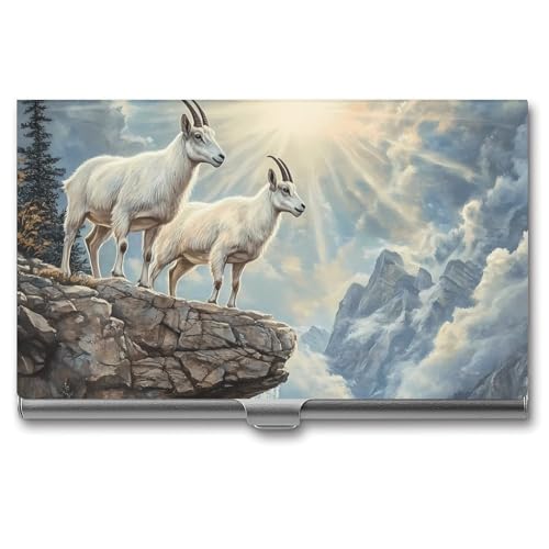 Goats Lambs Snow Mountain River Business Card Holder Slim Credit Case Pocket Name Case Wallet for Men Women