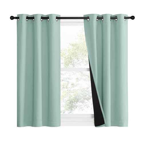 Image of NICETOWN Aqua Blue 100% Blackout Curtain Set, Thermal Insulated & Energy Efficiency Window Draperies for Guest Room, Full Shading Panels for Shift Worker and Light Sleepers, 37W x 40L, 2 PCs