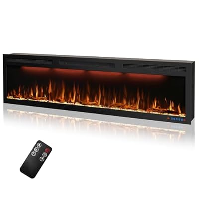 72 inches Electric Fireplace, Recessed and Wall Mounted Fireplace Heater and Linear Fireplace Inserts, with Timer, Remote Control, Adjustable Flame & Light Colors, 750W/1500W, Black