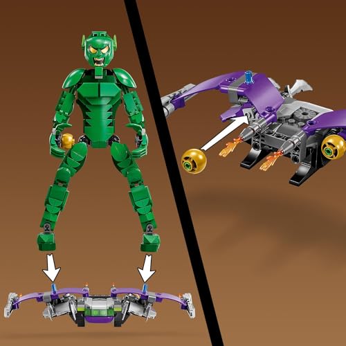 LEGO Marvel Green Goblin Yapım Figürü 76284 – 8 Yaş ve Üzeri Çocuklar için Süper Kahraman Hediyesi Fikri, 2 Bal Kabağı Bombası Dahil Orijinal Aksesuarlar İçeren Yaratıcı Oyuncak Yapım Seti (471 Parça)