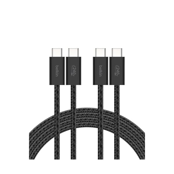 Belkin USB C to USB C Cable ​2-Pack, 6.6ft, 240W - Type C Charger, iPhone Charger Cord, Soft, Braided, Flexible for iPhone 16, Galaxy S25, Pixel 9, MacBook, Chromebook, iPad Pro, Switch – Black
