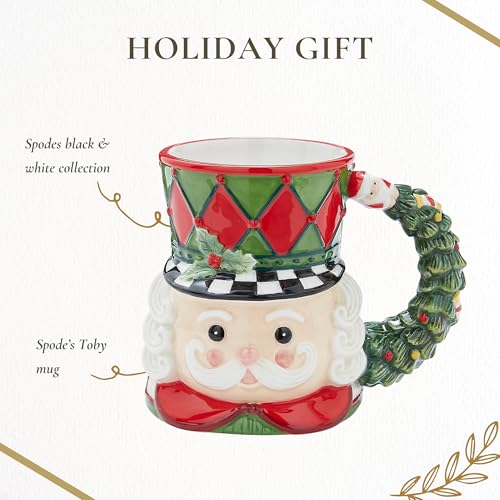Spode Nutcracker Toby Mug, 23oz - Festive Holiday Mug Featuring Nutcracker Figurine & Wreath Handle, Ceramic Christmas Drinkware for Cocoa, Coffee/Tea - Fun Collectible Gift for Housewarming