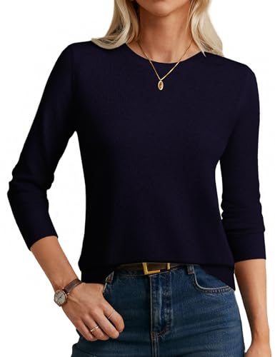 GRACE KARIN Womens Navy Merino Wool Sweater Fall Cashmere Sweaters for 2025 Long Sleeve Crewneck...