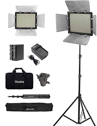 Image of Osaka Bi-Color Dimmable LED Video Light OS 576 Slim for DSLR Video Cameras YouTube Video Shooting with 1Pc Combo kit: Battery 8000mAH; Fast Charger; Light Stand; Umbrella Adapter; LED Bag; Stand Bag