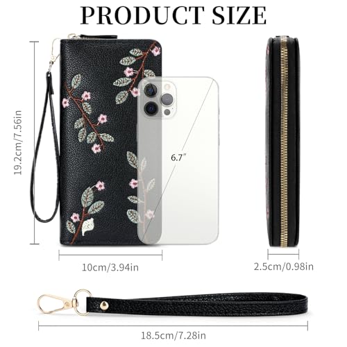 Image of RNIEGA Womens Wallet RFID Blocking Vegan Leather Zipper Around Ladies Wallets Long Clutch Purse with Wristlet