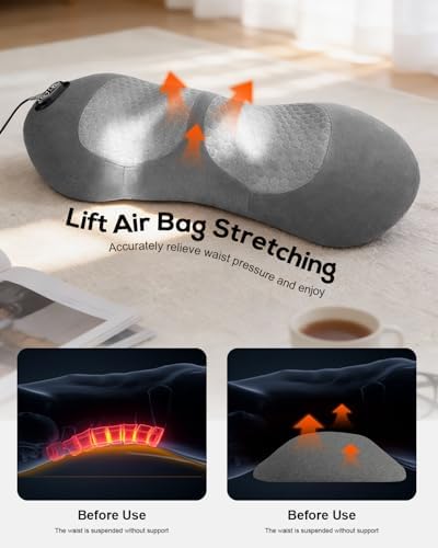 3 in 1 Lower Back Massager, Triple Fusion Back Massager with Heat, Vibration and Stretch, Lumbar Support Pillow with Ergonomic Memory Foam for Bed and Chair (Black) - 3