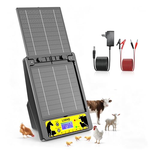 Électrificateur de Clôture Solaire 32 KM, 0.3-2J, 6KV-12KV Réglable, Portée, Électrificateur avec Panneau Solaire 10W, Batterie au Lithium 18000mAh, Protection Sûre pour Jardins, Volaille(Noir)