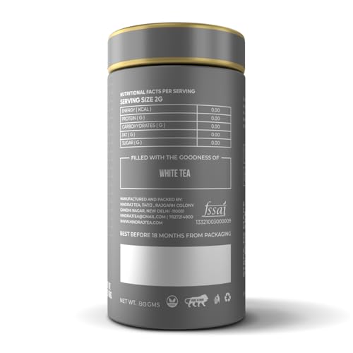 Image of Hindraj The Milky Majesty Silver Needle White Tea Loose Leaves 80 g Premium White Tea Leaves, 100% Natural Ingredients Soothing Brew, High in Antioxidants, Light & Refreshing Flavor