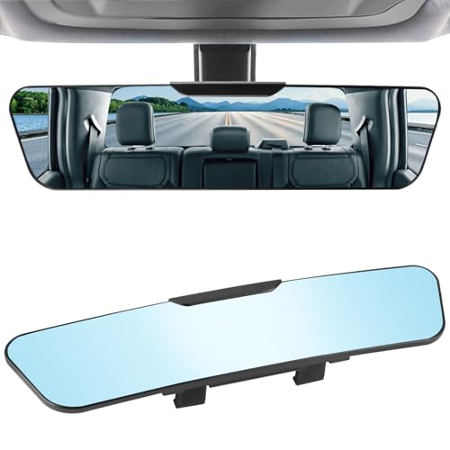 LivTee Anti Glare Rear View Mirror, Universal 12'' (305mm), Wide Angle Panoramic Convex Rearview Mirror, Clip-on to Original to Eliminate Blind Spot and Antiglare for Cars SUV Trucks