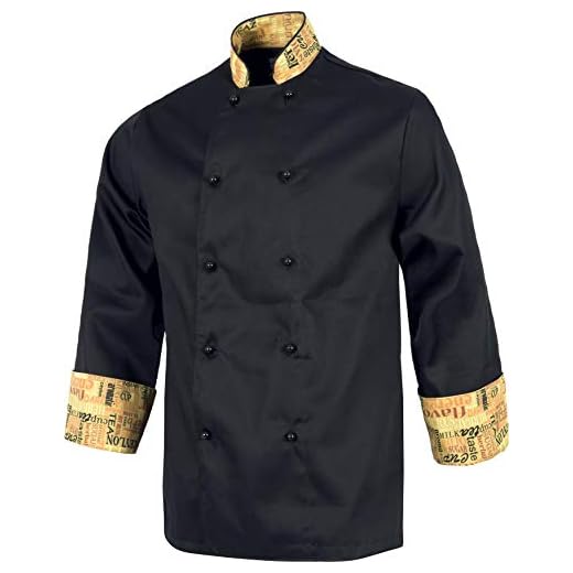 Work Team Casaca Cocinero con Botones de Seguridad, puños Combinados Estampado Letras. Hombre Negro M