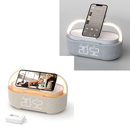 Colsur 2022 Newest Digital Alarm Clock Radio With Bluetooth Speaker, Night Light, Wireless Charger, Dual Speaker, Adjustable Loud Alarm Sound, Snooze, Dimmable Led Display, Battery Backup(No Adapter) #TOP14