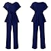 Women's 2 Piece Outfits Suit Set Short Sleeve Peplum Top Flared Pants Sets Business Pantsuits Navy XXL