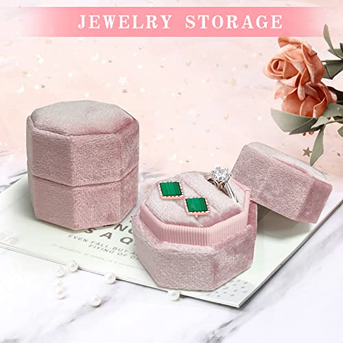 Velvet Ring Box 3 Slots, Pink Earring Ring Box, Octagon Small Jewelry Ring Box, Geometric Handmade Ring Box Case, Earring Display Ring Organizer Holder Gifts For Wedding Birthday Anniversary Christmas #TOP3