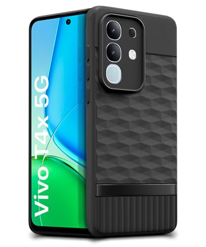 Image of WOW IMAGINE Back Cover for Vivo T4x 5G | iQoo Z10x 5G | Vivo Y31 Pro 5G with Hexa Cube Design | Rubberised Case | Inner Velvet Fabric | Matte Silicone Flexible Mobile Case | Camera Protection - Black