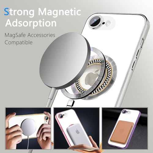 Image of Misscase for iPhone 16e Magnetic Glitter Case Compatible with MagSafe,Full Protection Slim Shockproof Anti-Scratch Case with Camera Lens Protector Logo View Dust-Proof Cover for Women Silver