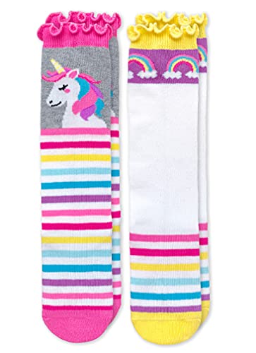 Jefferies Socks Girls' Unicorn Rainbow Stripe Ruffle Knee High Socks 2 Pack2