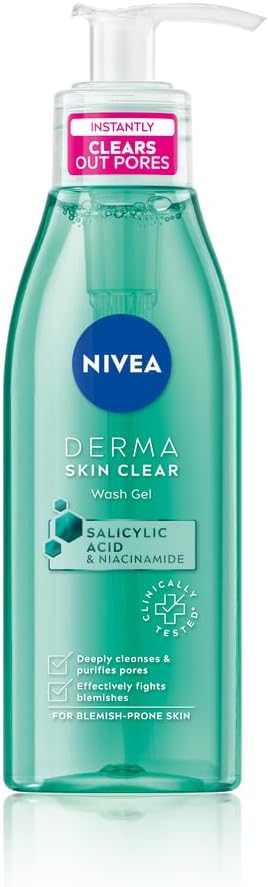 Derma Skin Clear Wash Gel (150ml), Deep Cleansing Face Wash Gel, Salicylic Acid Face Wash Enriched with Niacinamide to Cleanse Pores and Remove Impurities