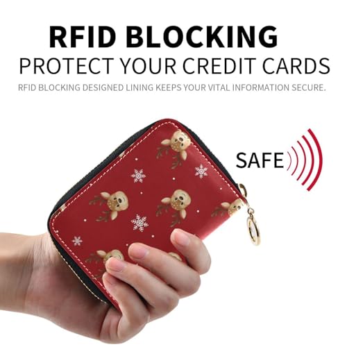 RFID Credit Card Holder Christmas Reindeer Elk Deer Leather With Zipper Card Case Wallet for Women Girls2