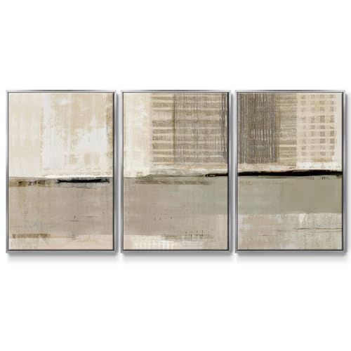 Renditions Gallery Abstract Wall Art Brown Painting Picture Modern Home Deocr Artwork 3 Pieces of Silver Framed Canvas Prints Wall Decorations for Bedroom and Kitchen 24x36 Inch LS008