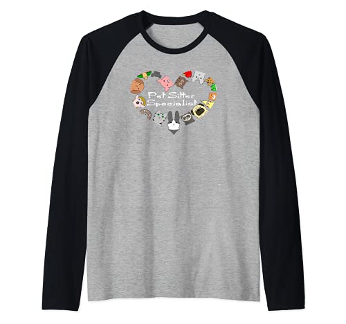 Pet Sitter Specialist Sitting Animals Dog Cat Pig Apparel Raglan Baseball Tee, Black