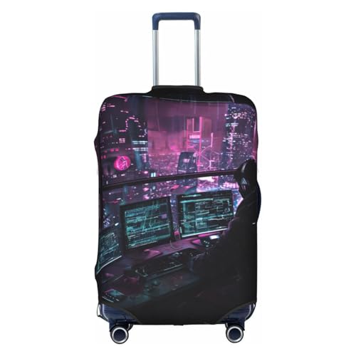 Cvnbmakk Hacker Eraプリントトラベルラゲッジカバー、防水防塵保護カバー 18-32インチのスーツケース用, ホワイト。, Large