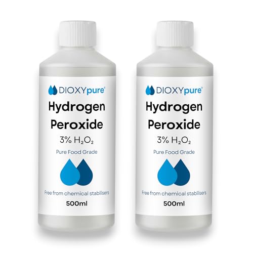 Lot de 2 - Peroxyde d'hydrogène de qualité alimentaire 3% - 500 ml - H2O2 - Eau oxygénée - Sans stabilisateurs ni additifs - Nettoyant naturel multi-usage - Bouchon...
