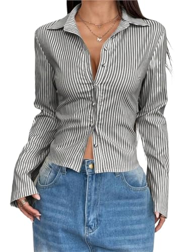 Mode d'automne décontractée avec cette chemise rayée à manches longues femme