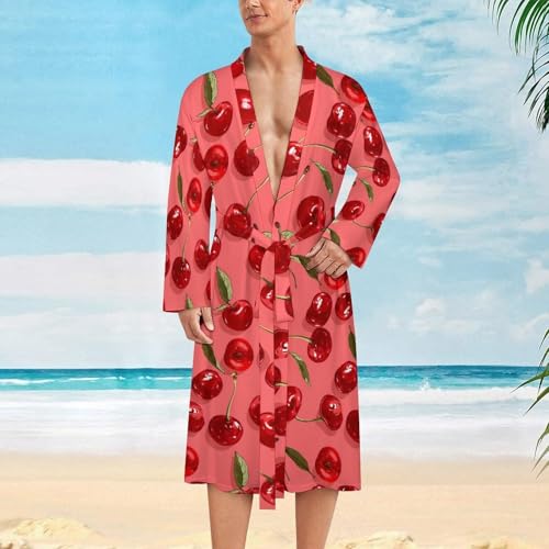 Red Fresh Cherries Fruit Funny Men's Robe Soft Lightweight Bathrobe Long-sleeve Spa Robes2