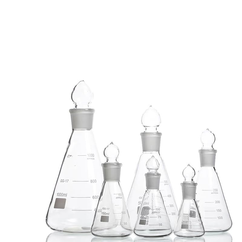 50 ml/100 ml/150 ml/250 ml Laboratory flasks with Ground Glass stoppers - Triangular volumetric flasks for Precise Measurements(100ml)