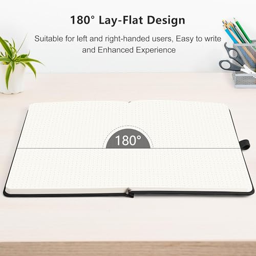Image of RETTACY Dotted Journal Notebook, 192 Pages, A5 Medium Size (5.7'' x 8.3'') | Leather Hardcover, 100 GSM Thick Paper, for Journaling, Planning, Tracking (Black)