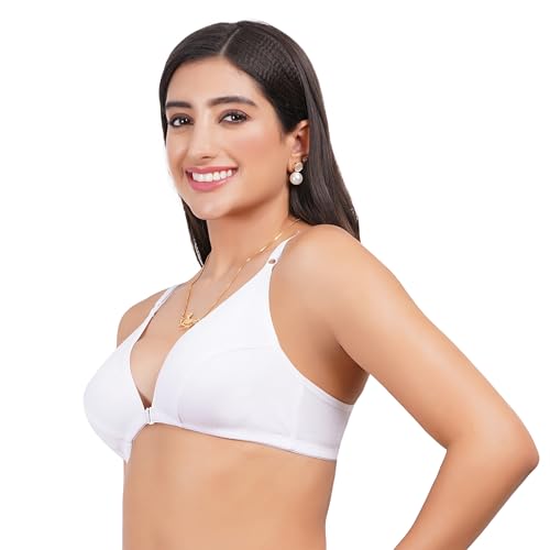 Image of Front Open Non Padded Bra - Made of Pure Cotton Full Coverage Non Wired Seamless Pushup Soft Cup for T-Shirt Saree Dress Sports Garment for Daily Use Everyday