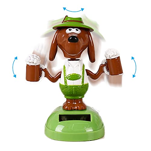 Solar Dancing Puppy Doll Ornament Figurine Shaking Solar Dashboard Sculpture Doll Toy Decor for Car Home Offices Vehicle Interior Decoration (Green)