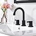 Phiestina 8 Inch 3-Hole Low-Arch 2-Handle Widespread Bathroom Faucet with Valve and Metal Pop-Up Drain Assembly,Matte Black, WF15-1-MB
