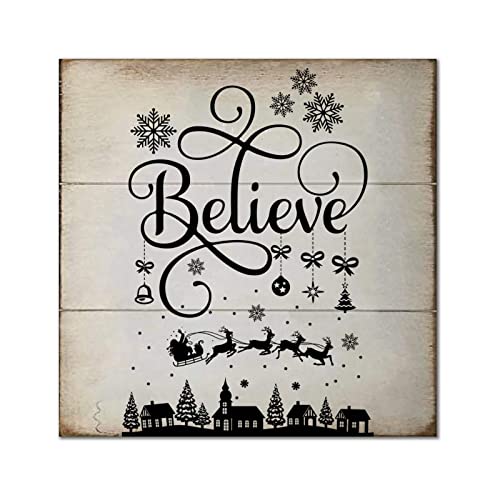 Plaque murale en bois carrée déco suspendre chambre cuisine Believe